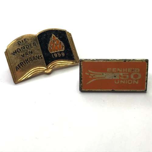 Lot of 4 Africana badges pins - FAK medal and pin - 50 years union - 1959 - Wonder van Afrikaans