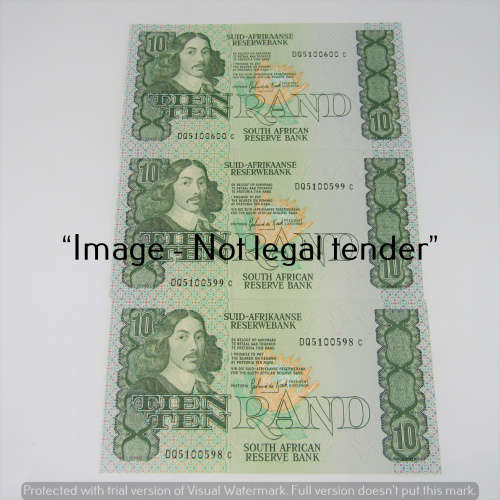 GPC de Kock 3rd Issue R10 bank notes - Lot of 3 uncirculated with consecutive numbers