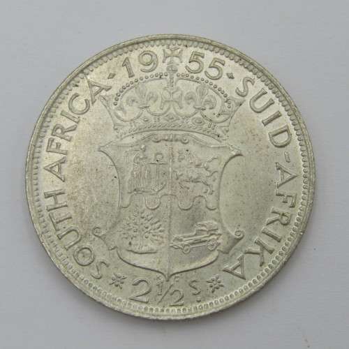 1955 SA Union error half crown - cracked die through A