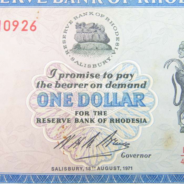 Rhodesia one dollar 18 Aug 1971 VF