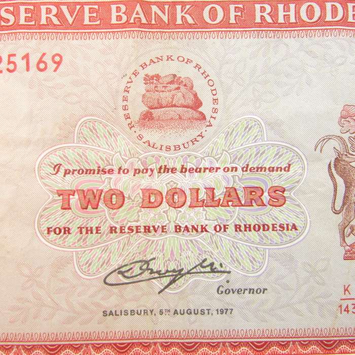 Rhodesia $2 banknote 5 Aug 1977