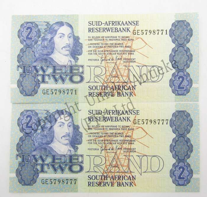 Lot of 7 Gerhard de Kock R2 banknote with consecutive numbers - 1984