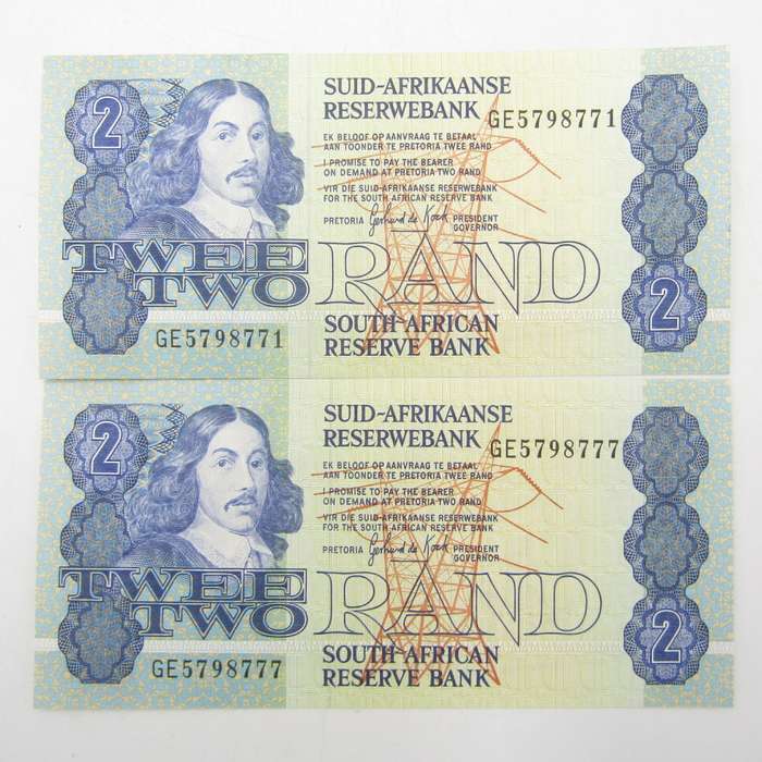 Lot of 7 Gerhard de Kock R2 banknote with consecutive numbers - 1984