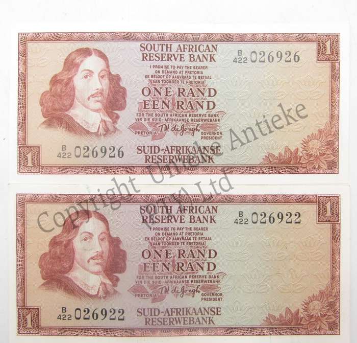 Lot of 7 x 1975 TW de Jong R1 banknotes with consecutive numbers