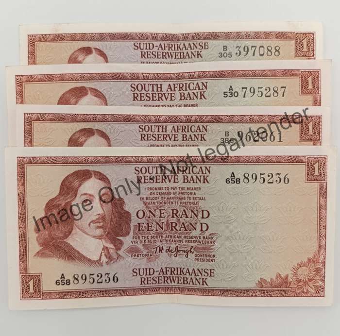 TW de Jongh 4 x 1`st, 2nd & 3rd issue R1 notes 1967, 1972, 1973 & 1975