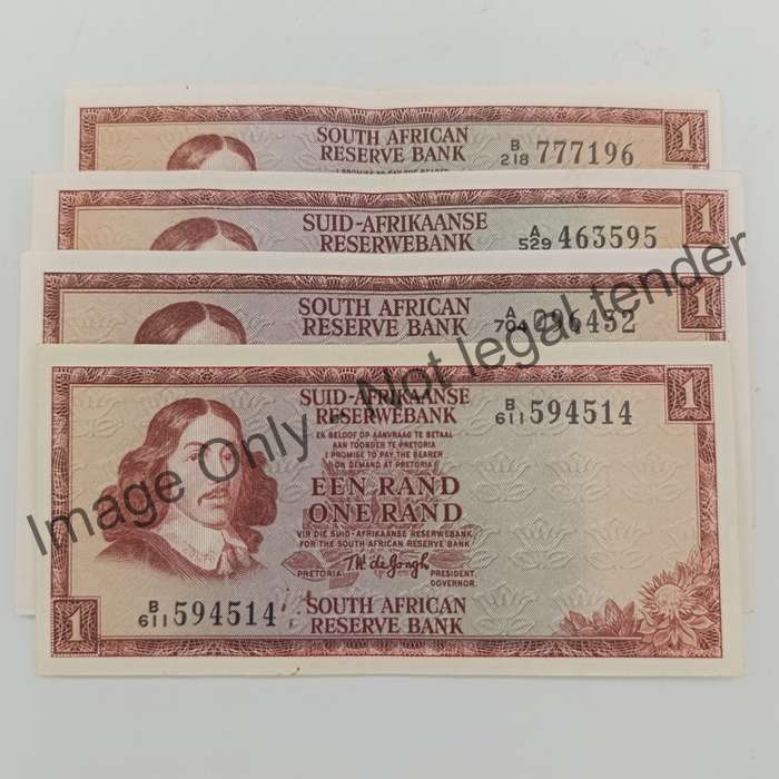 TW de Jongh full set of all years Issued 1967, 1972, 1973 & 1975 R1 banknotes