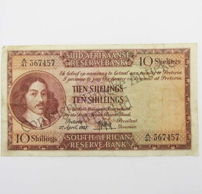 M.H de Kock Ten Shillings 1951 A/E A41 VF-