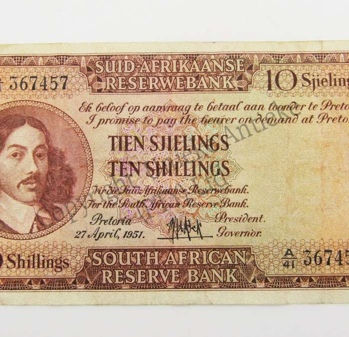 M.H de Kock Ten Shillings 1951 A/E A41 VF-