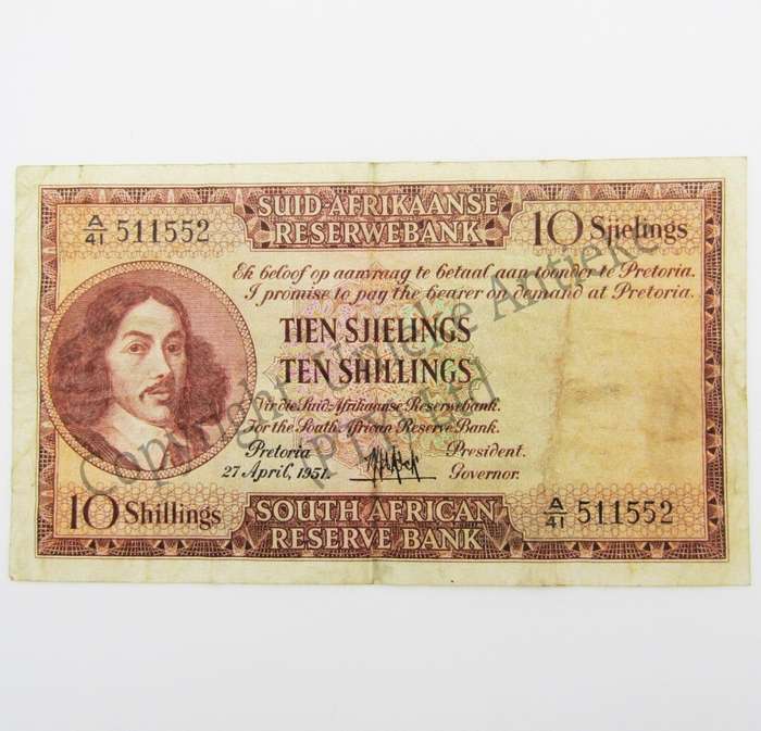 M.H de Kock Ten Shillings 1951 A/E A41 F+