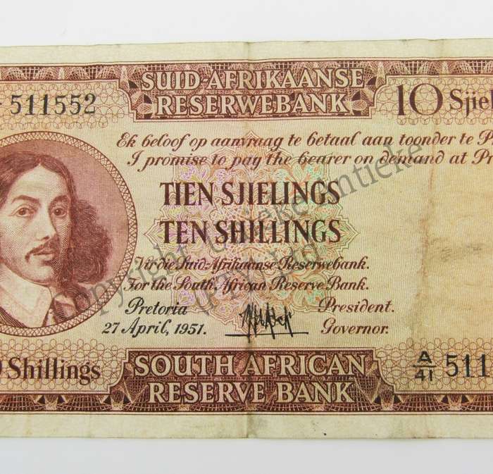 M.H de Kock Ten Shillings 1951 A/E A41 F+