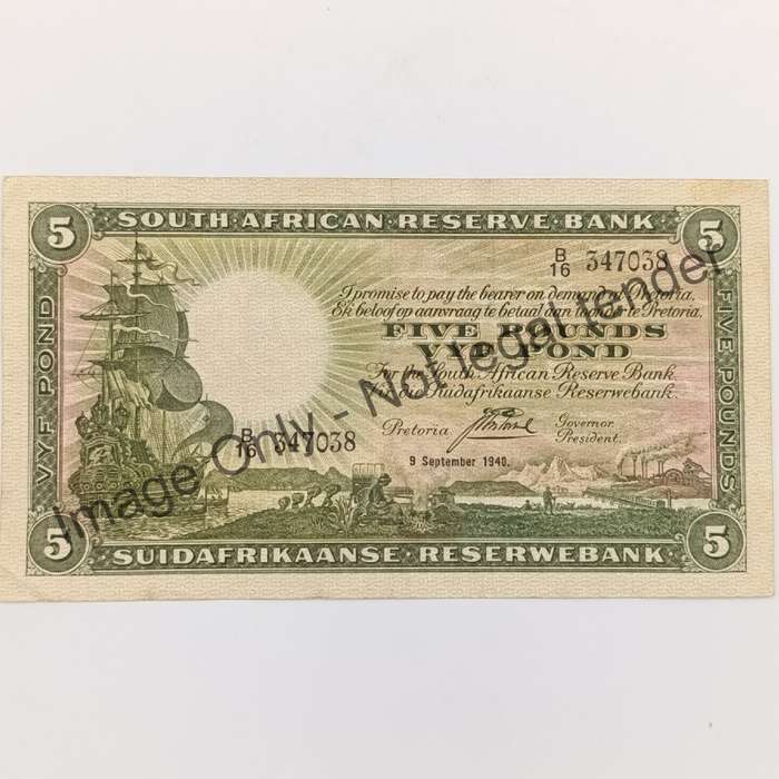 Postmus 9 September 1940 Five Pound banknote VF+