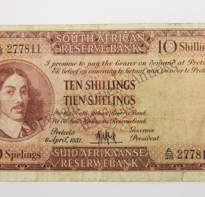 M.H de Kock Ten Shillings 1951 E/A A38 VF