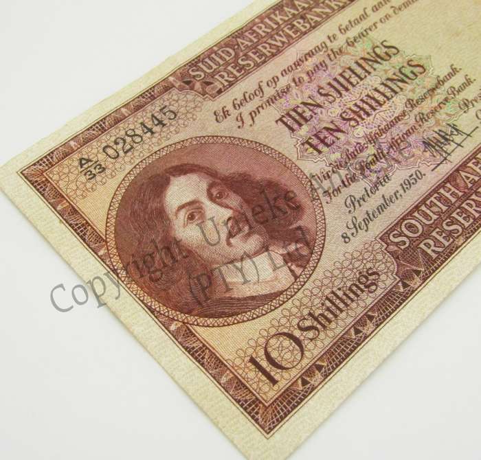MH de Kock Ten Shillings 1950 A/E A33 VF