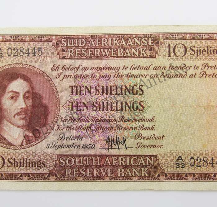 MH de Kock Ten Shillings 1950 A/E A33 VF