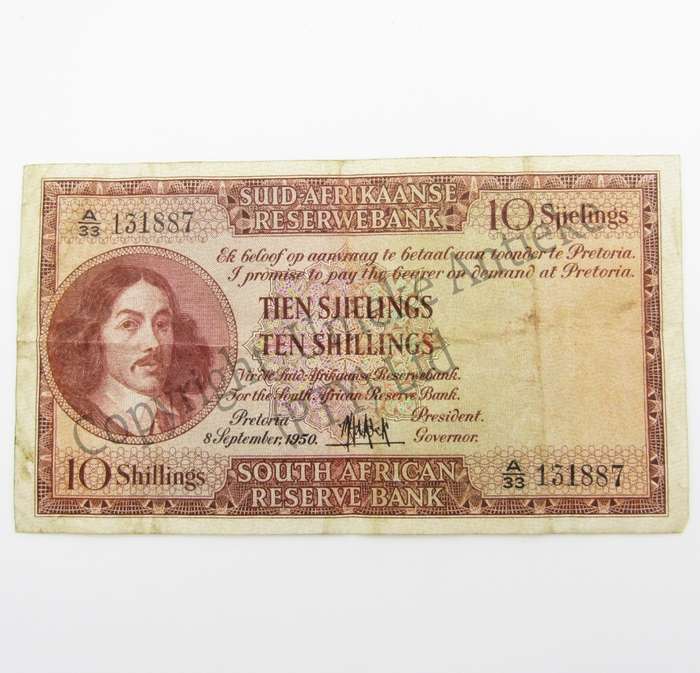 MH de Kock Ten Shillings 1950 A/E A33 F+