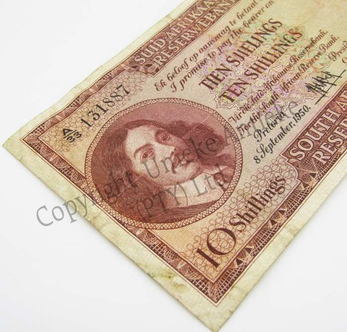 MH de Kock Ten Shillings 1950 A/E A33 F+