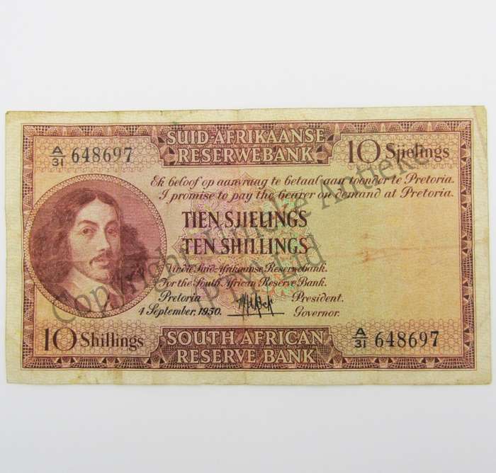MH de Kock Ten Shillings 1950 A/E A31 F+