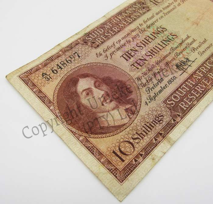 MH de Kock Ten Shillings 1950 A/E A31 F+