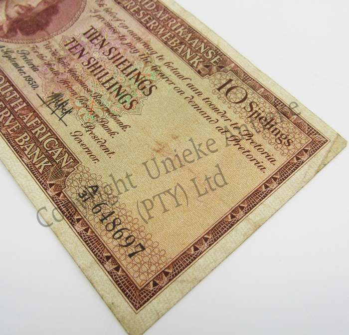 MH de Kock Ten Shillings 1950 A/E A31 F+