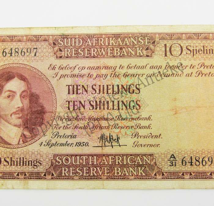 MH de Kock Ten Shillings 1950 A/E A31 F+
