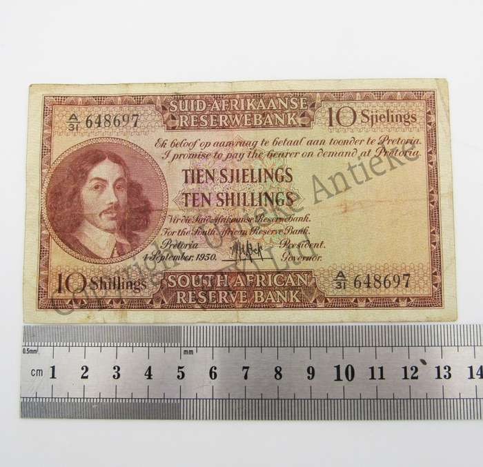 MH de Kock Ten Shillings 1950 A/E A31 F+