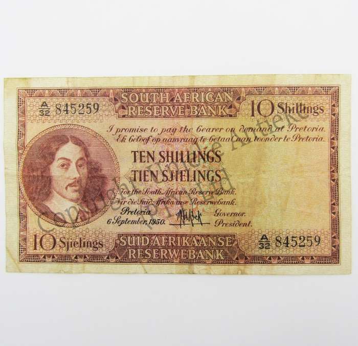 MH de Kock Ten Shillings 1950 E/A A32 VF