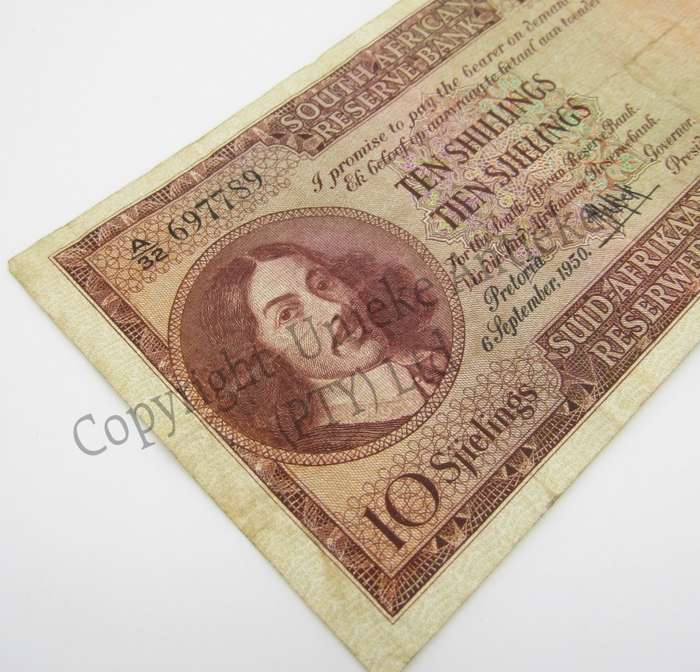 MH de Kock Ten Shillings 1950 E/A A32 VF