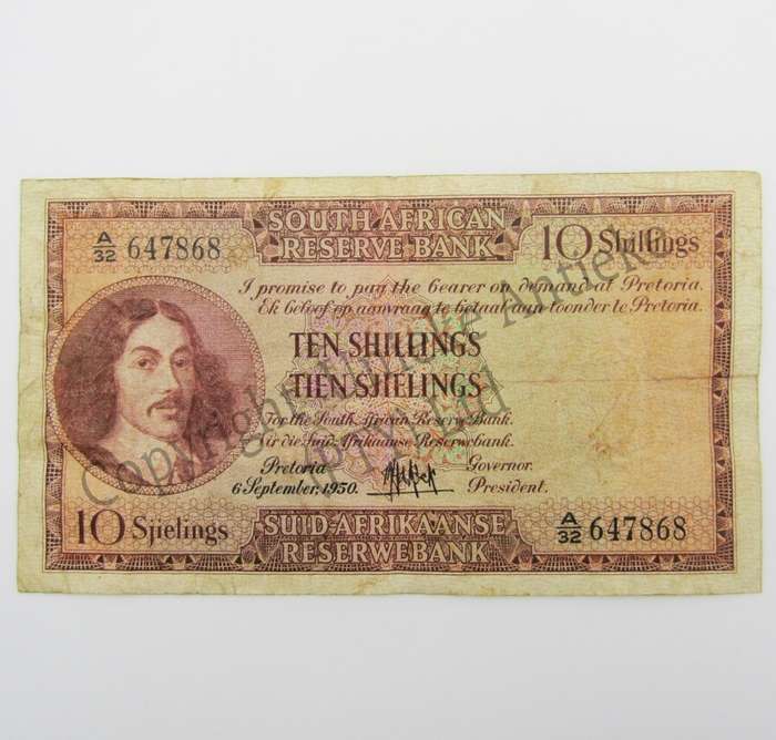 MH de Kock Ten Shillings 1950 E/A A32 VF