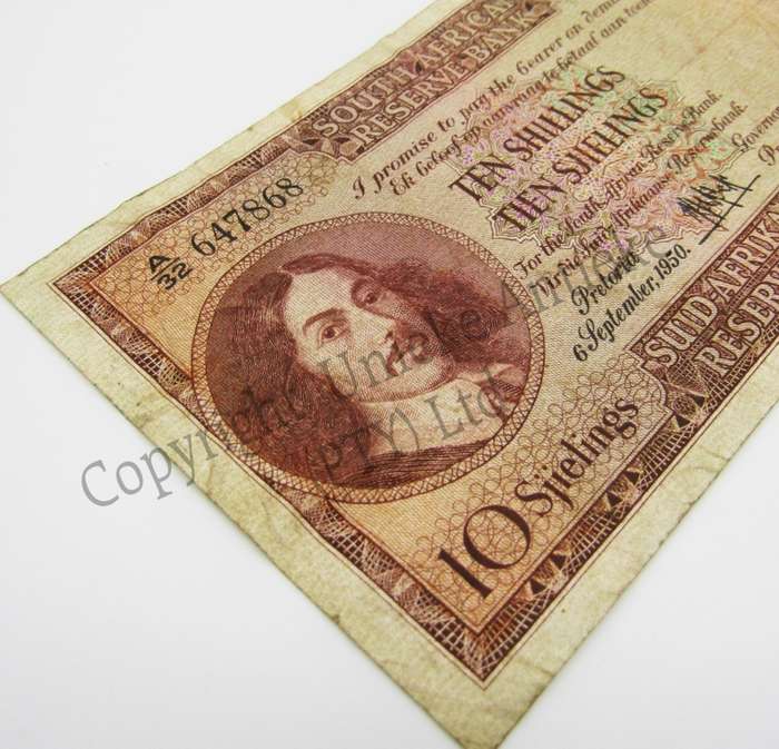 MH de Kock Ten Shillings 1950 E/A A32 VF