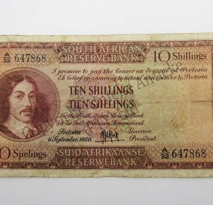 MH de Kock Ten Shillings 1950 E/A A32 VF