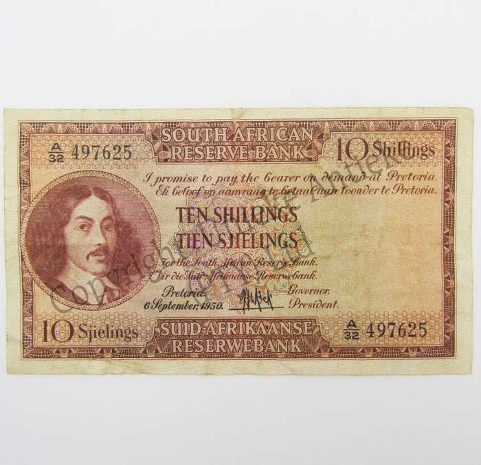 MH de Kock Ten Shillings 1950 E/A A32 VF