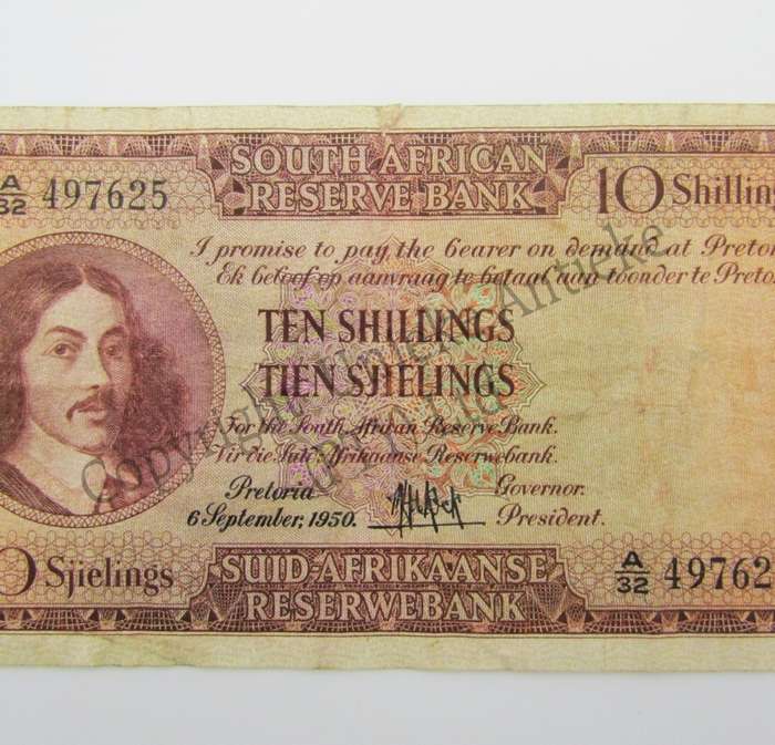 MH de Kock Ten Shillings 1950 E/A A32 VF