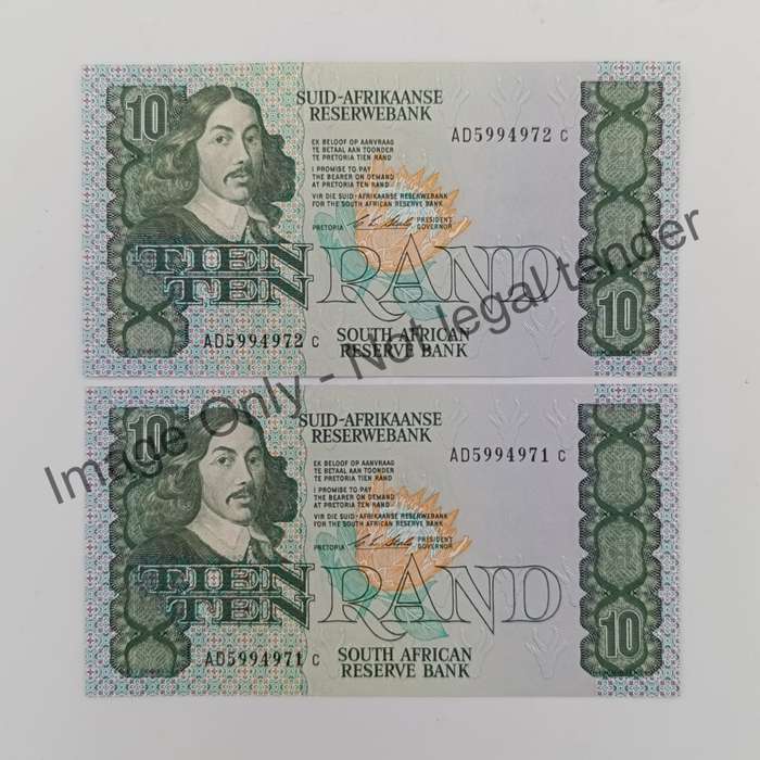 CL Stals First Issue uncirculated pair of R10 notes with consecutive numbers - one creased slightly
