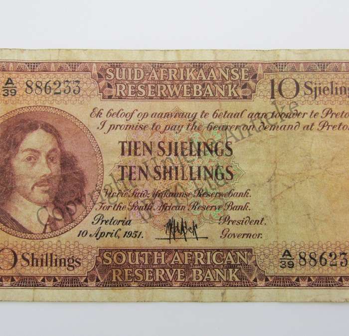 MH de Kock Ten Shillings 1951 - A/E - A39 - F+