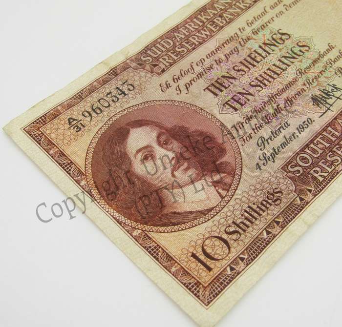 MH de Kock Ten Shillings 1950 - A/E - A31 - VF