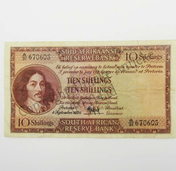 MH de Kock Ten Shillings 1950 A/E - A31 - VF+