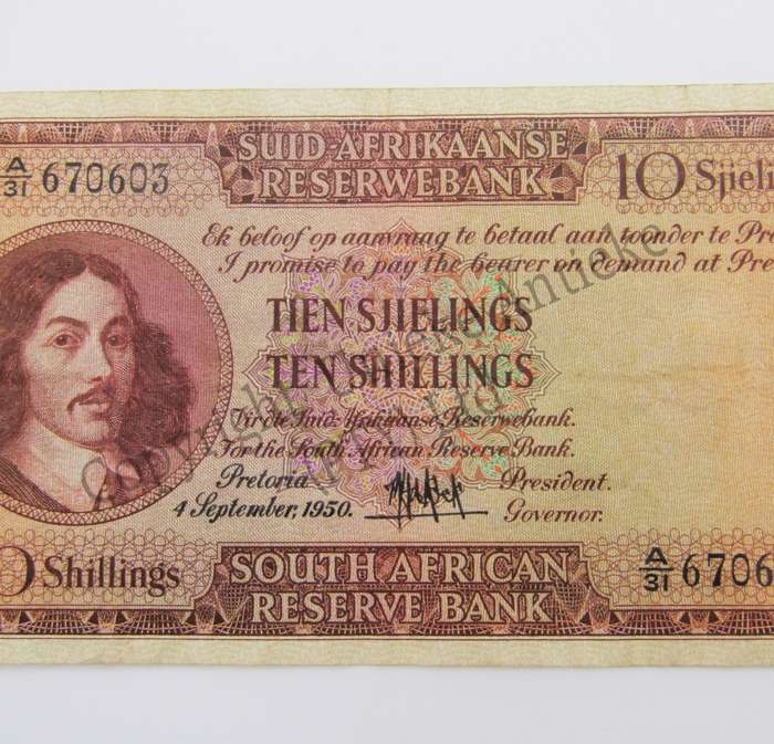 MH de Kock Ten Shillings 1950 A/E - A31 - VF+