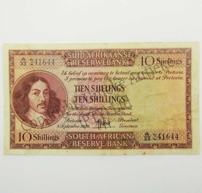 MH de Kock Ten Shillings 1950 - A/E - A33 - VF+