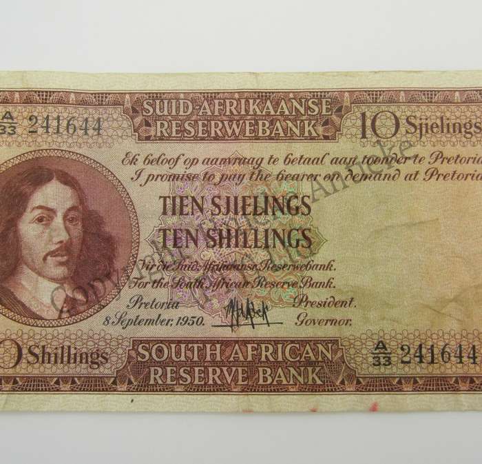 MH de Kock Ten Shillings 1950 - A/E - A33 - VF+