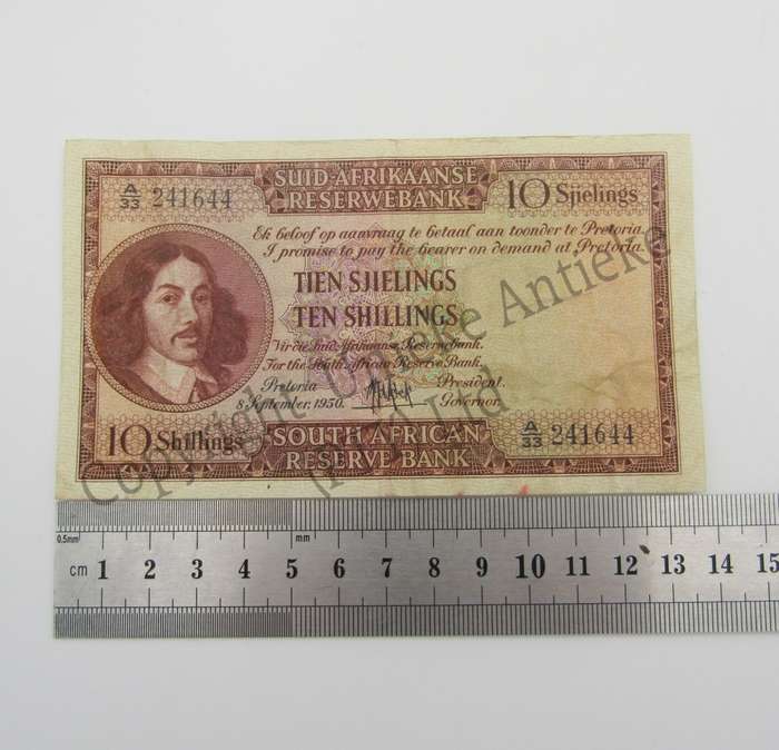 MH de Kock Ten Shillings 1950 - A/E - A33 - VF+