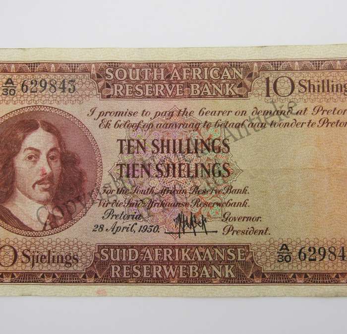MH de Kock Ten Shillings 1950 E/A - A30 - VF+