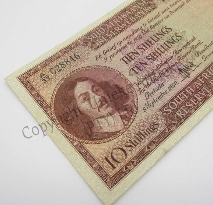 MH de Kock Ten Shillings 1950 - A/E - A33 - VF+