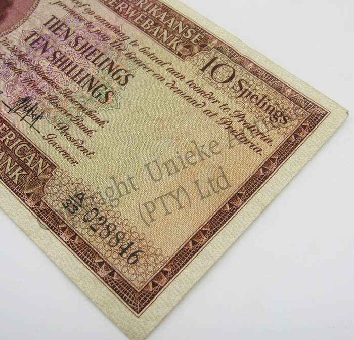 MH de Kock Ten Shillings 1950 - A/E - A33 - VF+