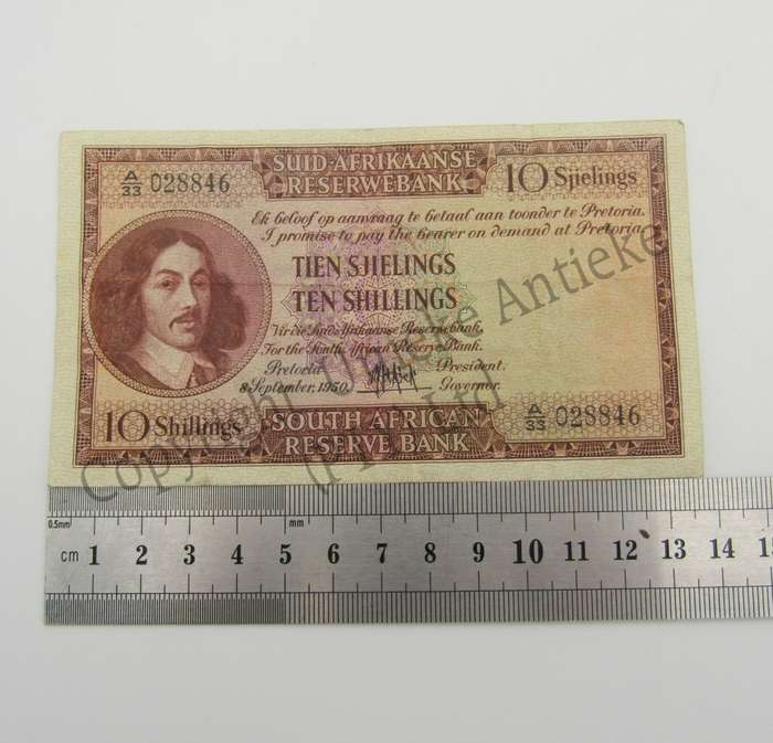 MH de Kock Ten Shillings 1950 - A/E - A33 - VF+