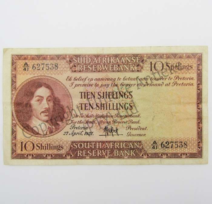 MH de Kock Ten SHillings 1951 - A/E - A41 - VF