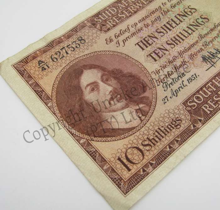 MH de Kock Ten SHillings 1951 - A/E - A41 - VF