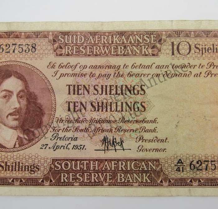 MH de Kock Ten SHillings 1951 - A/E - A41 - VF