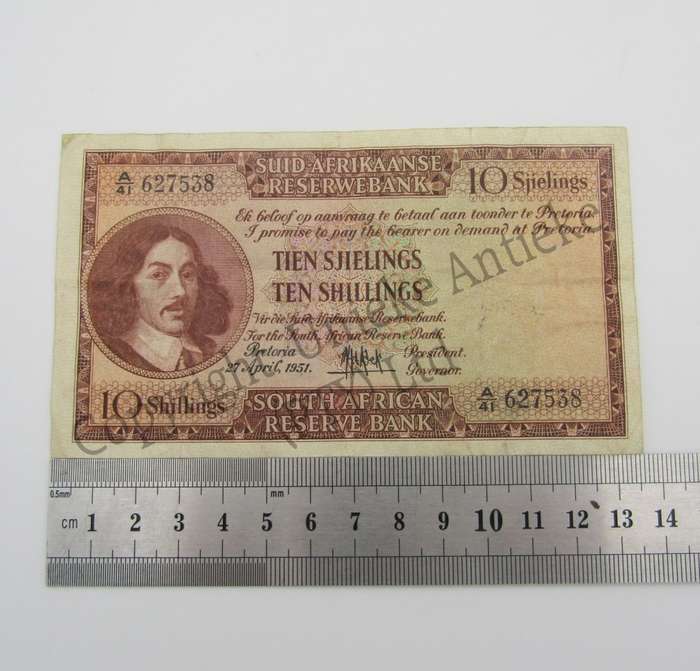 MH de Kock Ten SHillings 1951 - A/E - A41 - VF