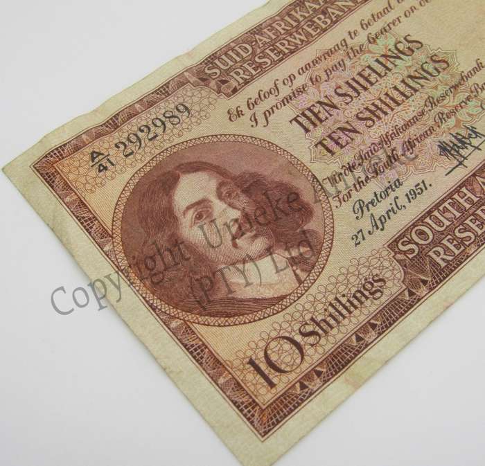MH de Kock Ten Shillings 1951 - A/E - A41 - VF