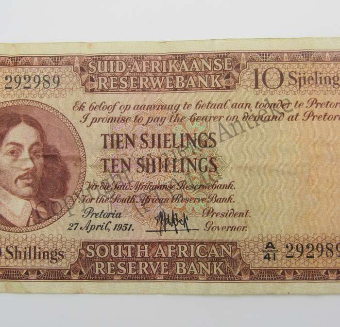 MH de Kock Ten Shillings 1951 - A/E - A41 - VF